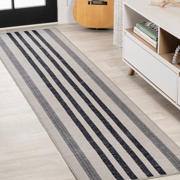 Vichy Geometric Striped Machine-washable Area Rug